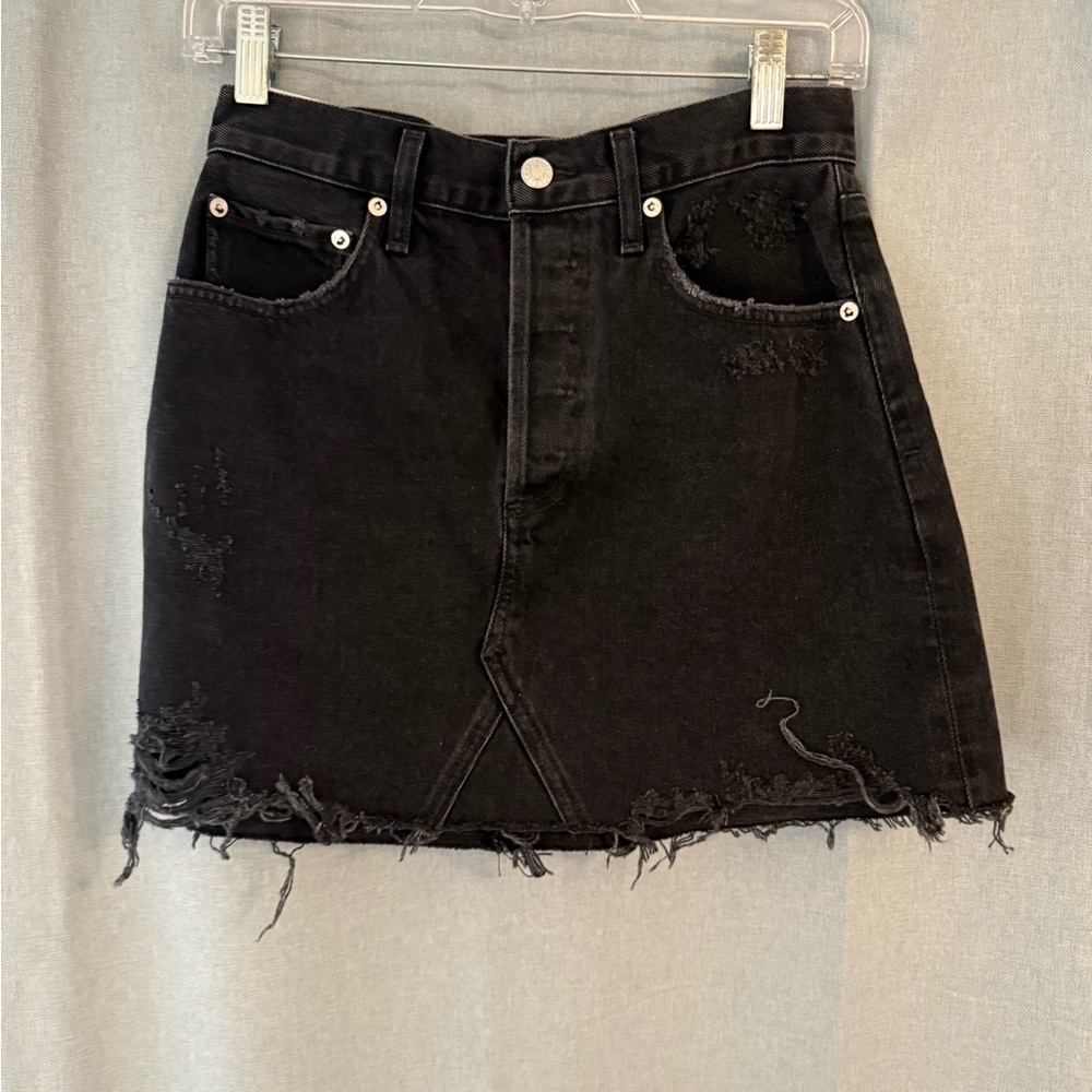 Agolde Black Frayed Mini Skirt